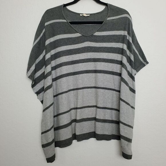 Eileen Fisher Womens Poncho Top Size S/M V-Neck Cotton Striped Knit Dolman Slv - Picture 1 of 10
